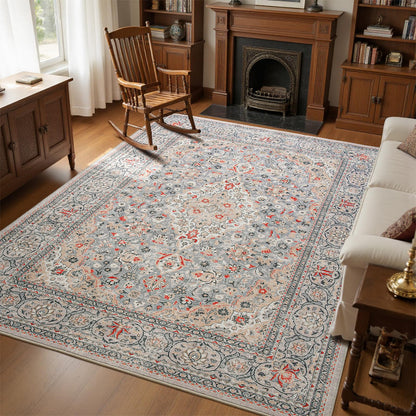 Goideal Washable Rug 4x6, Beige Area Rugs Non Slip, Indoor Low Pile Carpet with Rubber Backing for Living Room Kitchen Bathroom Entryway Office Bedroom