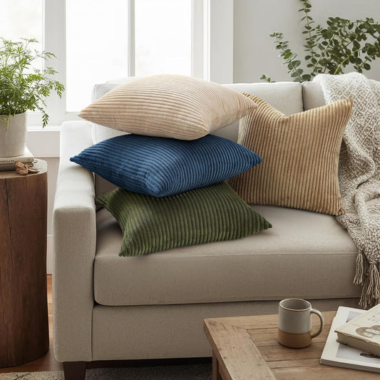 Mecatny Corduroy Fall Throw Pillow Covers 18x18 Set of 2 Olive Green
