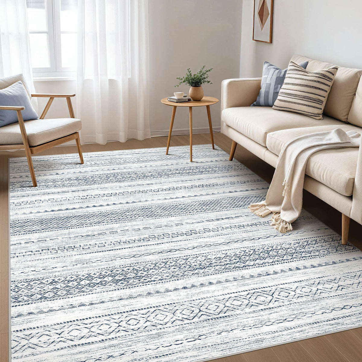 Nakagishi Boho 5x7 Area Rug Living Room Rugs Machine Washable Beige/Brown