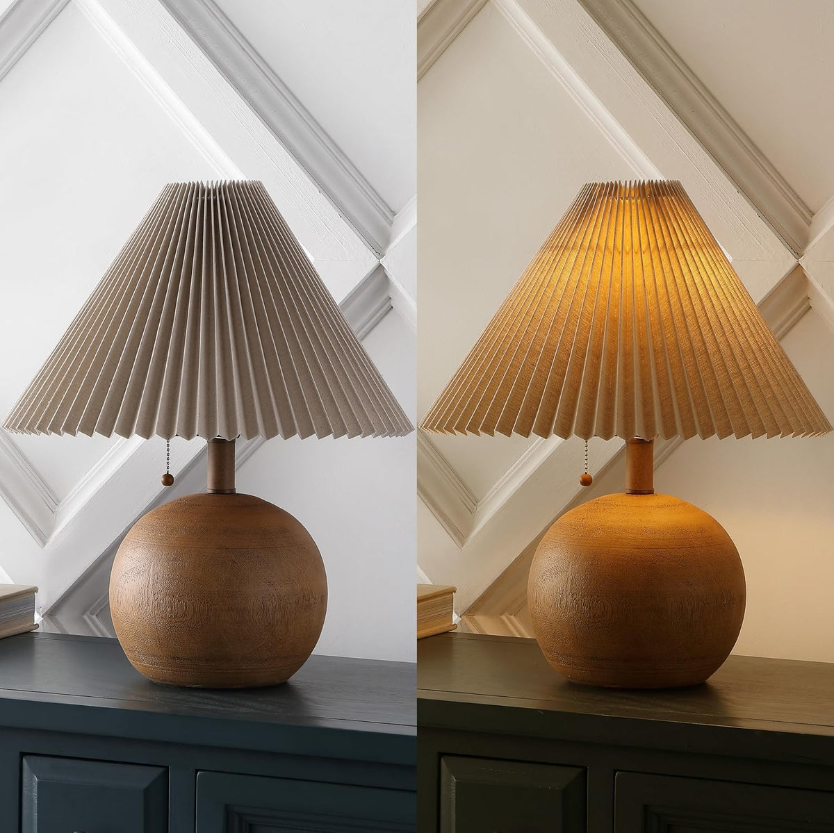 JONATHAN Y Aksel Sphere Table Lamp Coastal 17.25", Brown Wood Finish