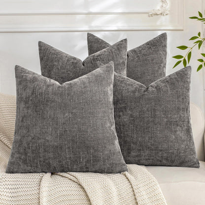 Set of 4 Soft Textured Throw Pillow Covers 18x18 Inch Cozy Decorative Farmhouse Cushion Cover Square Accent Pillow Cases for Bed Couch Sofa Living Room, Beige Taupe Brown
