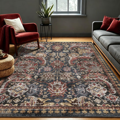 RUGSURE Washable Area Rugs - Perfect for Living Room, Bedroom, Kids Room, Nursery - Stain & Water Resistant Non-Slip, Pet & Child Friendly, Vintage Tribal Area Rugs (Green, 5' x 7')