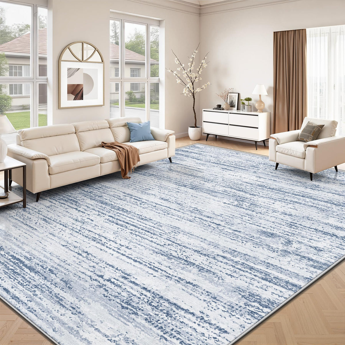 Area Rug 8x10 Living Room Rugs: Washable Modern Rug Large Non-Slip Soft Rugs Stain Resistant Printed Rug Indoor Carpet for Bedroom Kitchen Dining Room Nursery Playroom Home(Beige, 8'x10')