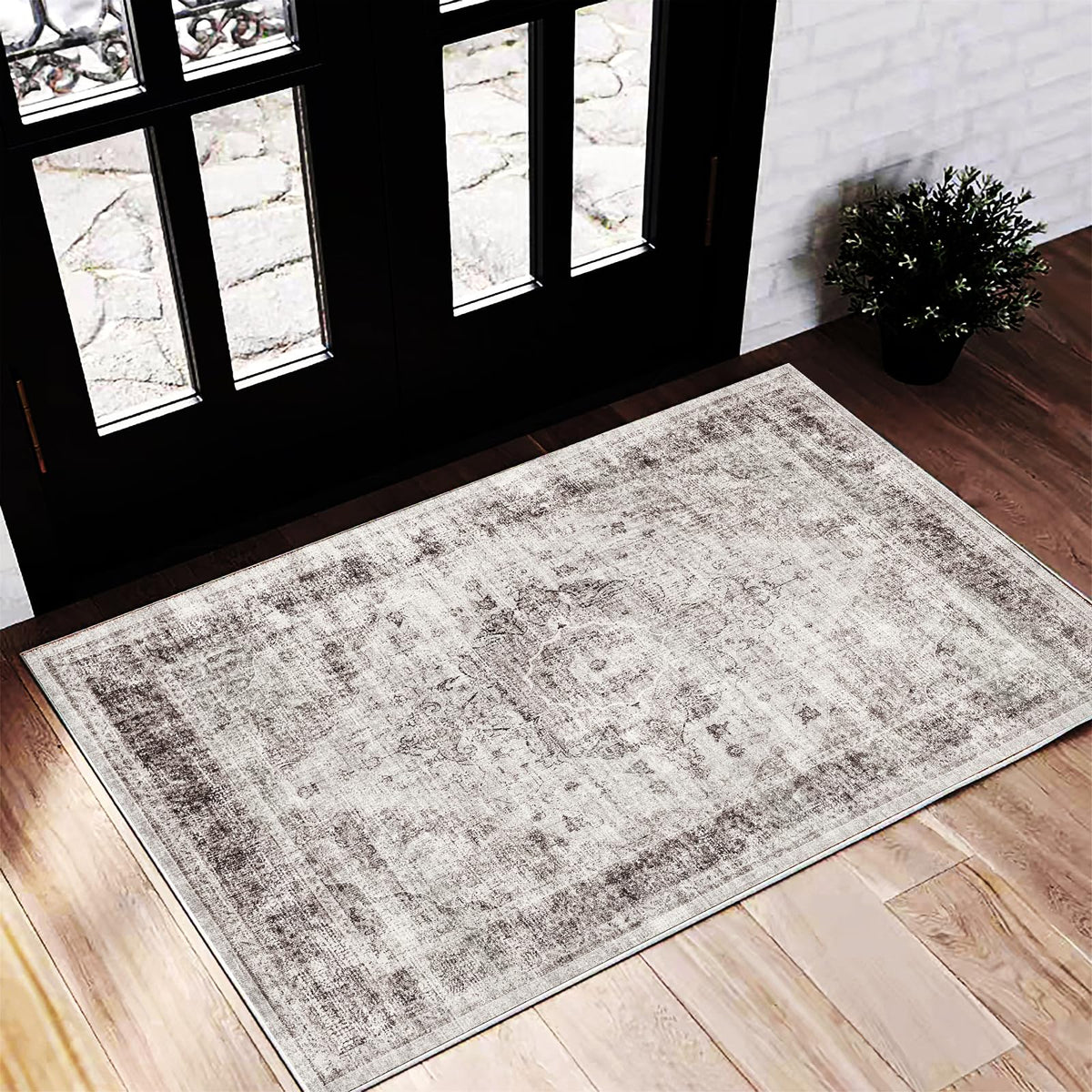 CHAMPLANT 6'x9' Washable Vintage Area Rug Boho Chic Medallion Distressed Design Non-Shedding Easy Care Ideal for High Traffic Areas in Living Room Bedroom Kitchen Office Large Carpet