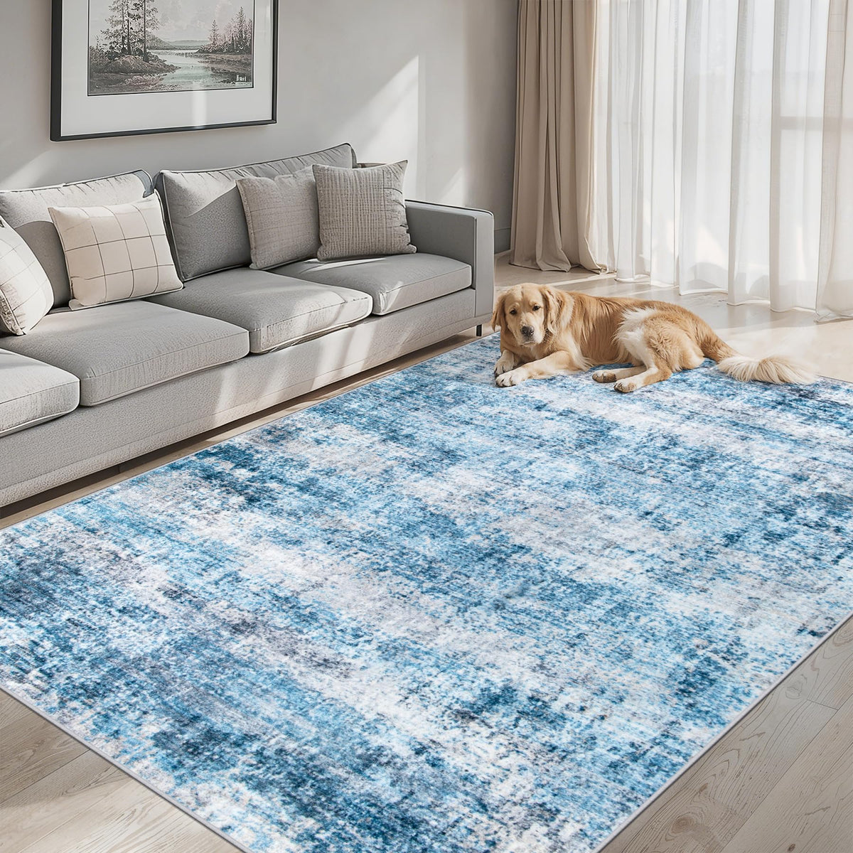 PLHXFR 6x9 Area Rug Living Room: Abstract Washable Carpet Brown Black