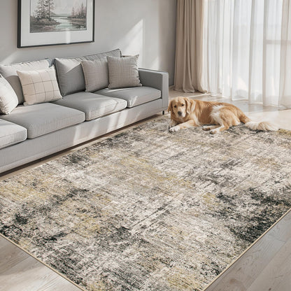 PLHXFR 6x9 Area Rug Living Room: Abstract Washable Carpet Brown Black