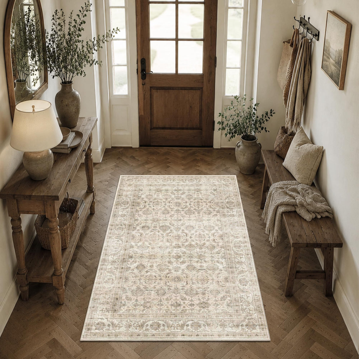 JOOJA 6x9 Brown Vintage Boho Washable Area Rug, Soft Low Pile Floor Carpet