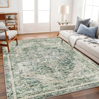 CHAMPLANT 6'x9' Washable Vintage Area Rug Boho Chic Medallion Distressed Design Non-Shedding Easy Care Ideal for High Traffic Areas in Living Room Bedroom Kitchen Office Large Carpet