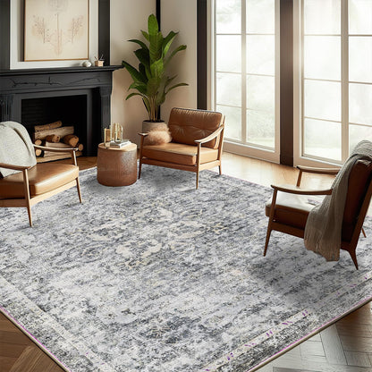 CHAMPLANT 6'x9' Washable Vintage Area Rug Boho Chic Medallion Distressed Design Non-Shedding Easy Care Ideal for High Traffic Areas in Living Room Bedroom Kitchen Office Large Carpet