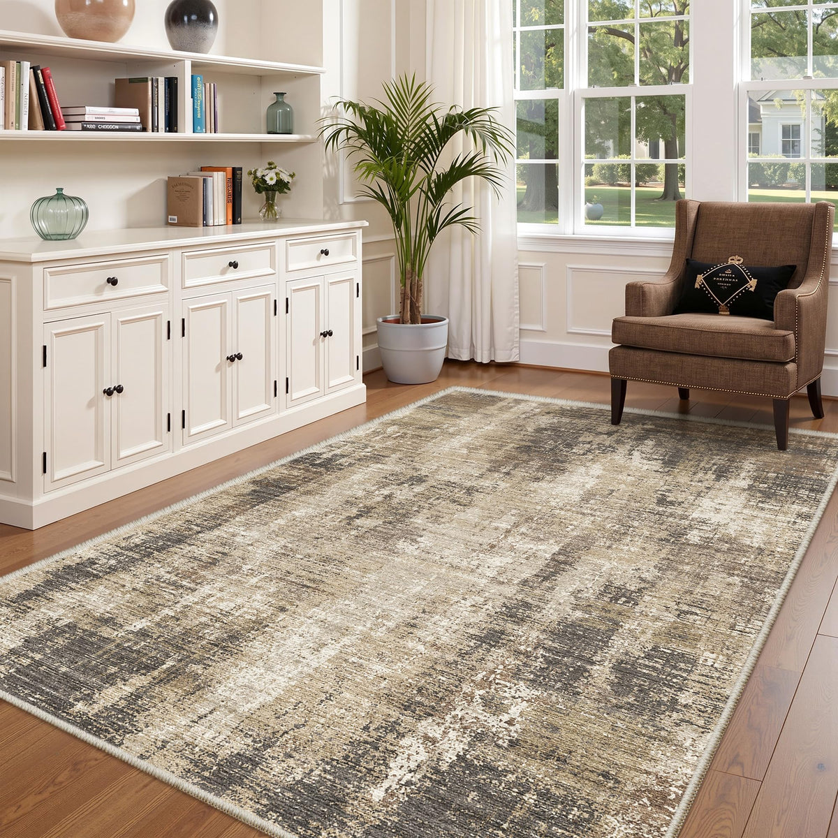 Valenrug Washable Rugs 5x7, Non Slip Large Area Rugs for Living Room, Beige