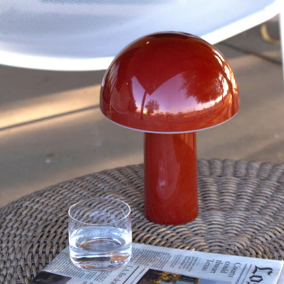 Brightech Celia Table Lamp – 10" Touch-Controlled Mushroom Accent Lamp, Cordless & Dimmable LED, Portable & Rechargeable Bedside Night Light, Sustainable Recycled Modern Patio Lamp for Home Décor, Red