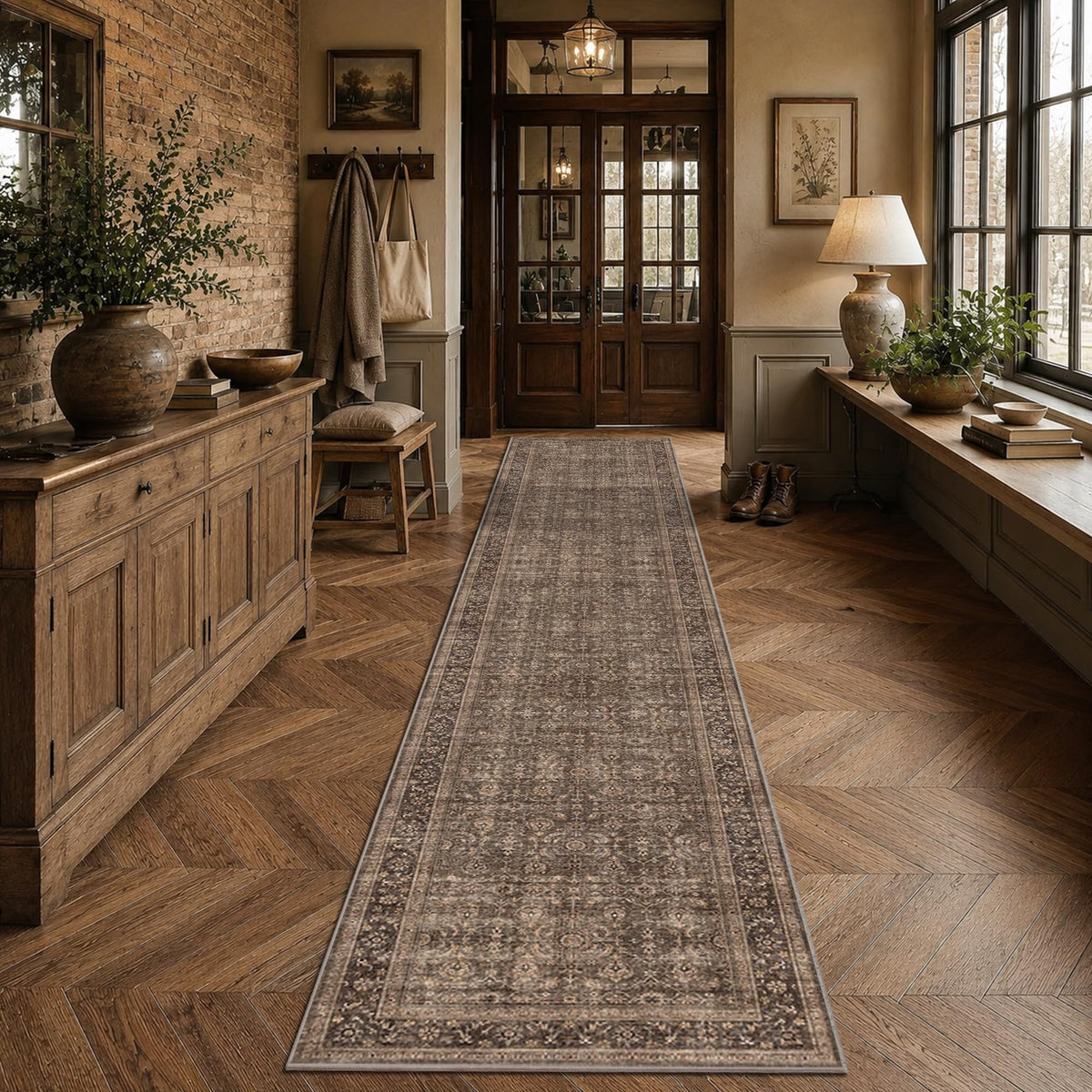 JOOJA 6x9 Brown Vintage Boho Washable Area Rug, Soft Low Pile Floor Carpet