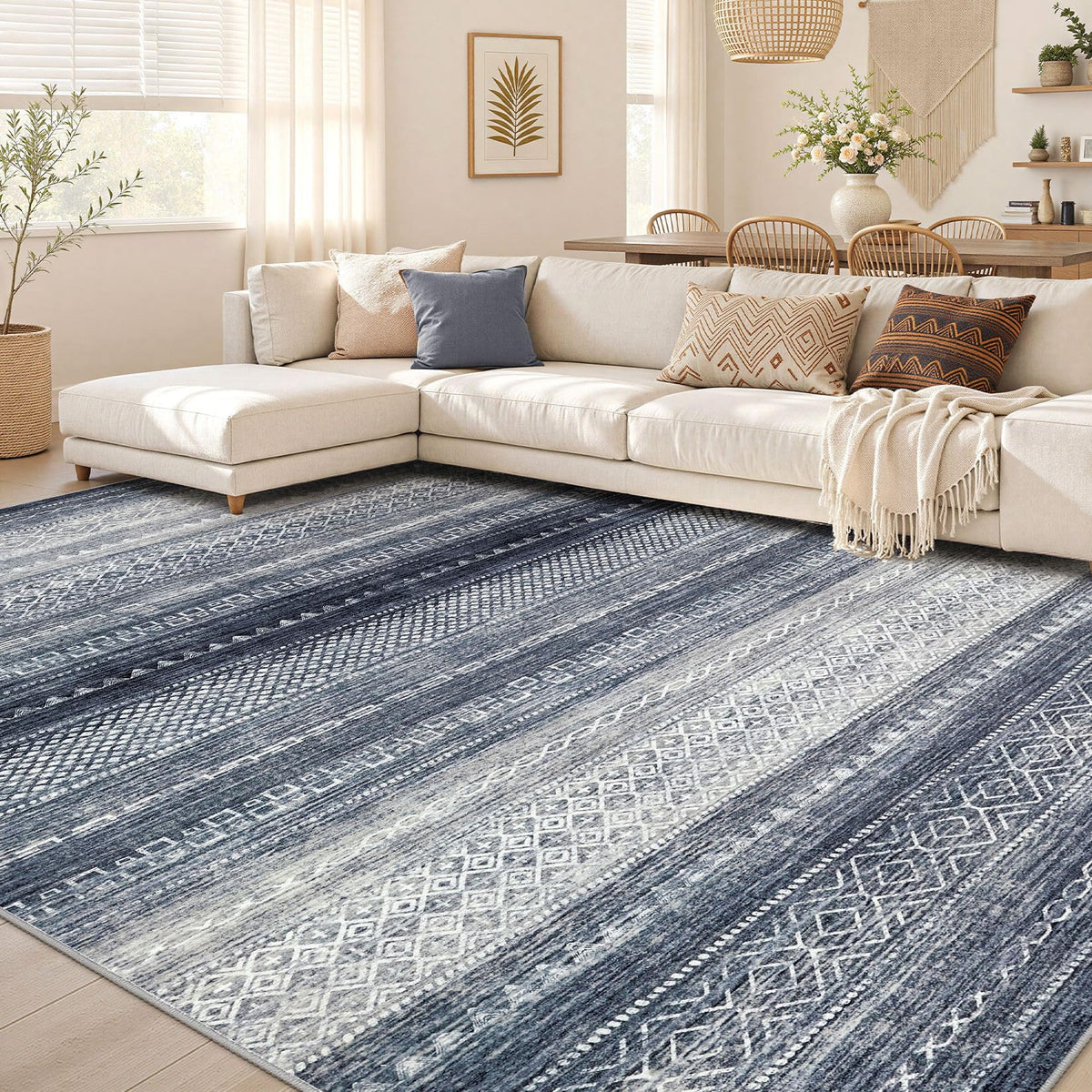 Nakagishi Boho 5x7 Area Rug Living Room Rugs Machine Washable Beige/Brown