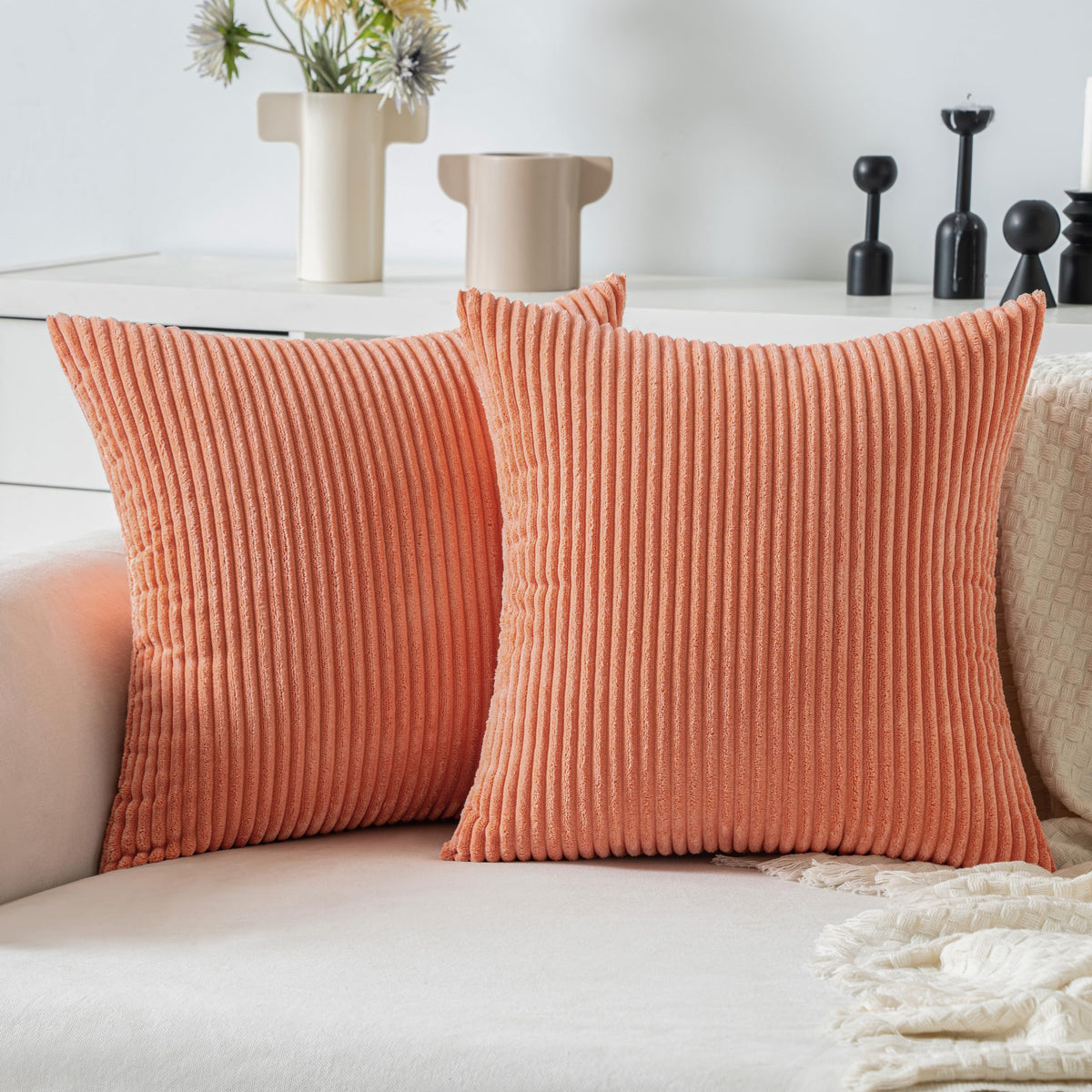 MIULEE Fall Decorative Corduroy Throw Pillow Covers Set of 2 18x18 Orange
