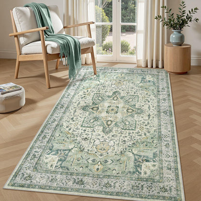Tortania Area Rug 5x7 Living Room Rug Washable Soft Cream/Blue