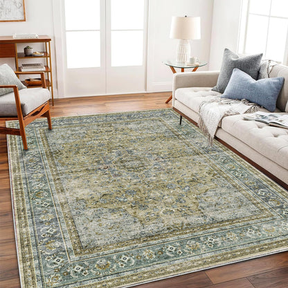 CHAMPLANT 6'x9' Washable Vintage Area Rug Boho Chic Medallion Distressed Design Non-Shedding Easy Care Ideal for High Traffic Areas in Living Room Bedroom Kitchen Office Large Carpet