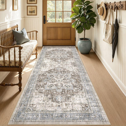 Tortania Area Rug 5x7 Living Room Rug Washable Soft Cream/Blue