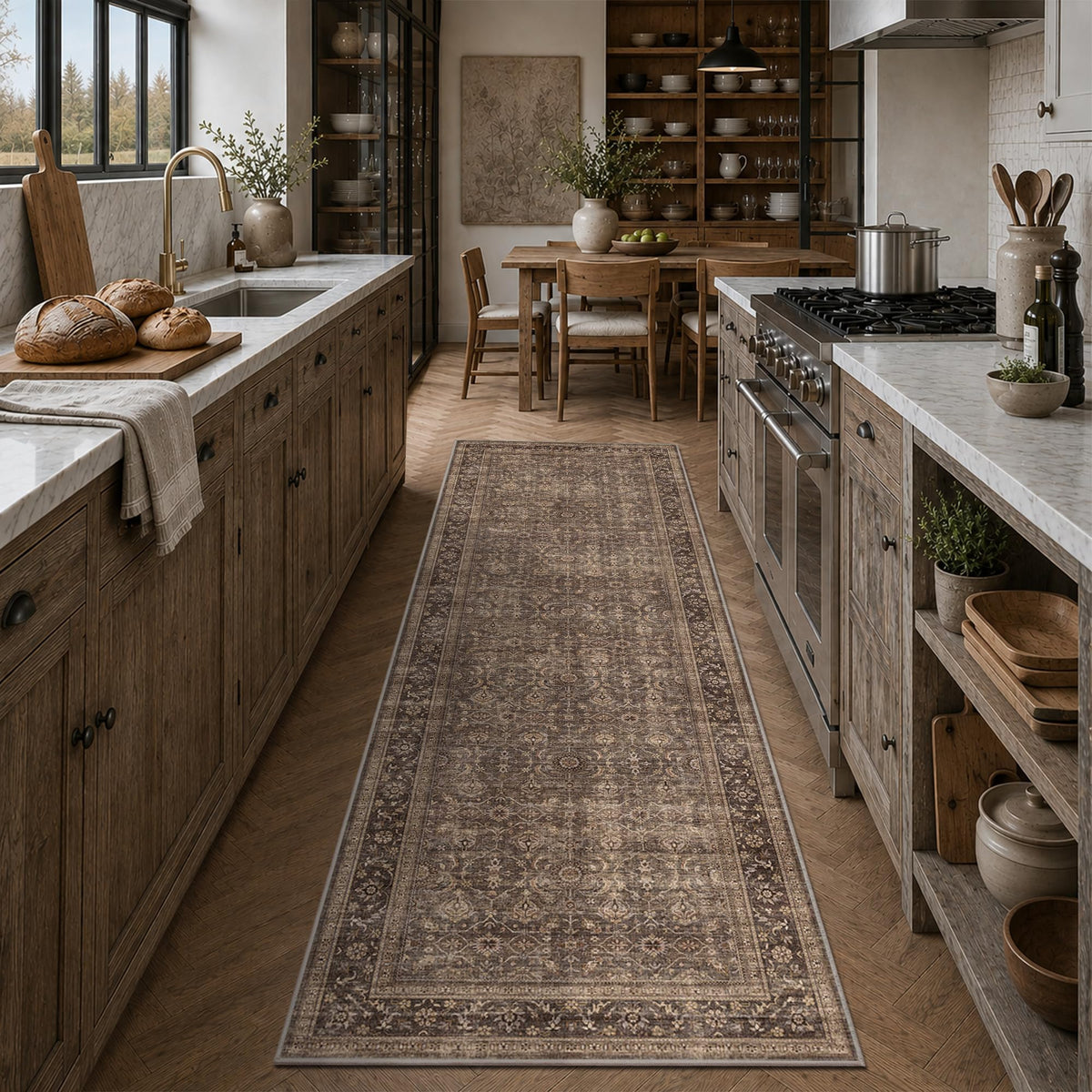 JOOJA 6x9 Brown Vintage Boho Washable Area Rug, Soft Low Pile Floor Carpet