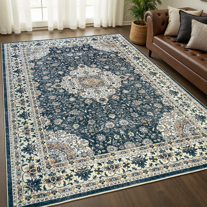 Goideal Washable Rug 4x6, Beige Area Rugs Non Slip, Indoor Low Pile Carpet with Rubber Backing for Living Room Kitchen Bathroom Entryway Office Bedroom