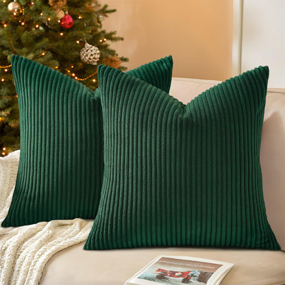 Mecatny Corduroy Fall Throw Pillow Covers 18x18 Set of 2 Olive Green