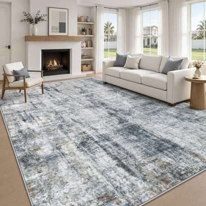 MXSANYOO 8x10 Area Rugs Washable Rug: Abstract Neutral Rugs Modern Non Slip Area Rug Stain Resistant Low Pile Indoor Carpet for Dining Room Bedroom Nursery Office (Multi Blue, 8'x10')