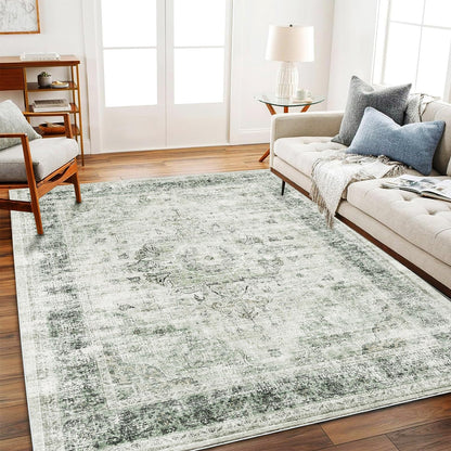 CHAMPLANT 6'x9' Washable Vintage Area Rug Boho Chic Medallion Distressed Design Non-Shedding Easy Care Ideal for High Traffic Areas in Living Room Bedroom Kitchen Office Large Carpet