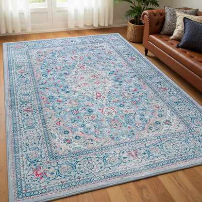 Goideal Washable Rug 4x6, Beige Area Rugs Non Slip, Indoor Low Pile Carpet with Rubber Backing for Living Room Kitchen Bathroom Entryway Office Bedroom
