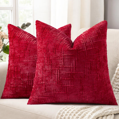 decorUhome Textured Chenille Throw Pillow Covers 18x18 Set of 2 Cream White