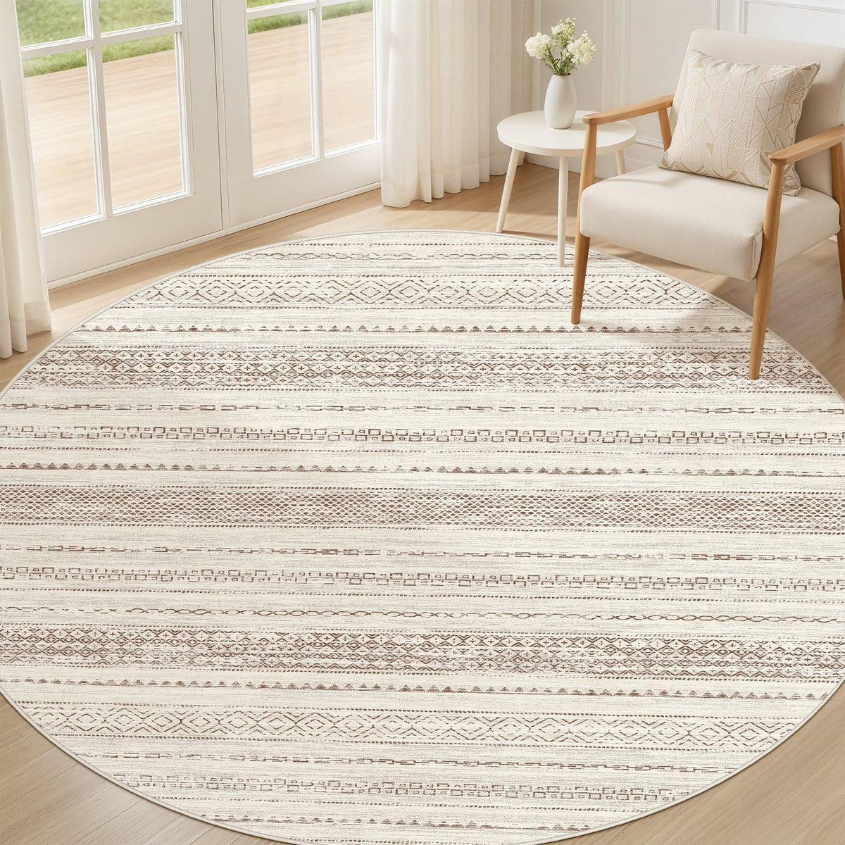 Nakagishi Boho 5x7 Area Rug Living Room Rugs Machine Washable Beige/Brown