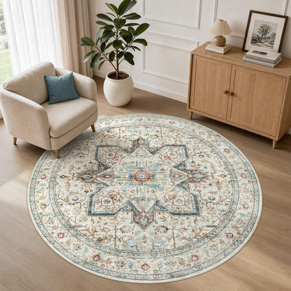 Tortania Area Rug 5x7 Living Room Rug Washable Soft Cream/Blue