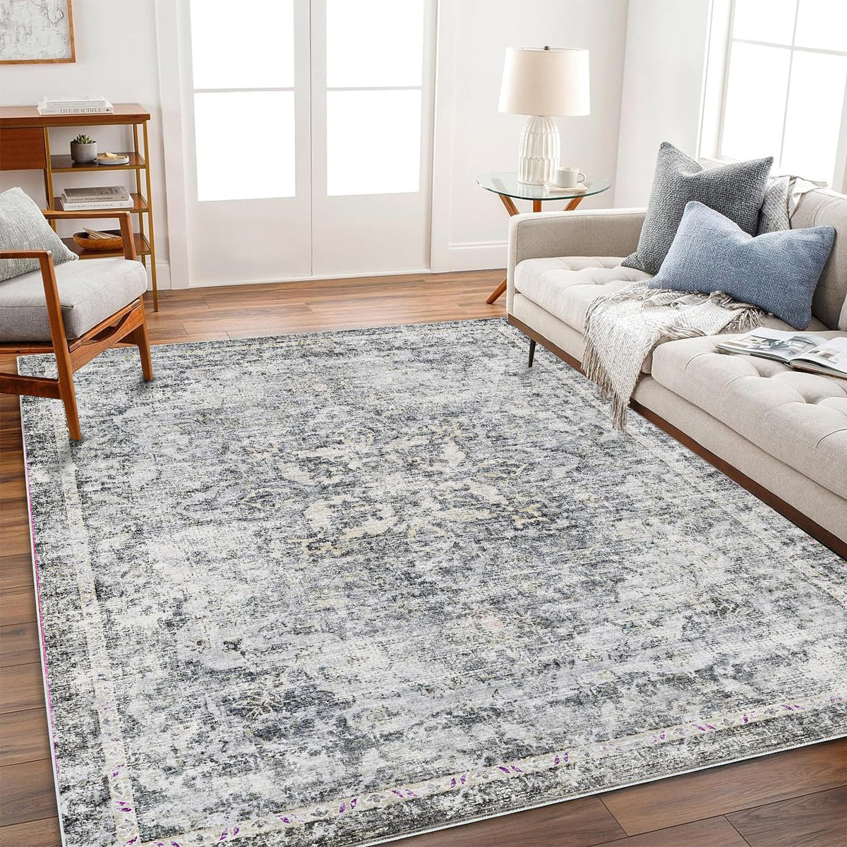 CHAMPLANT 6'x9' Washable Vintage Area Rug Boho Chic Medallion Distressed Design Non-Shedding Easy Care Ideal for High Traffic Areas in Living Room Bedroom Kitchen Office Large Carpet