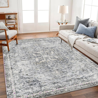 CHAMPLANT 6'x9' Washable Vintage Area Rug Boho Chic Medallion Distressed Design Non-Shedding Easy Care Ideal for High Traffic Areas in Living Room Bedroom Kitchen Office Large Carpet