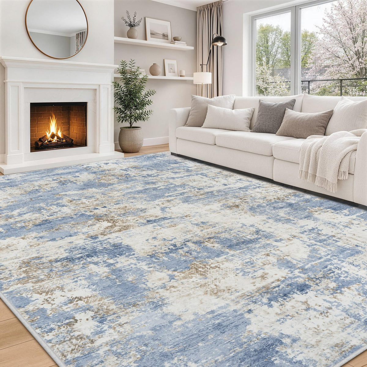 8x10 Area Rugs for Living Room Bedroom Dining Room Washable Blue Grey