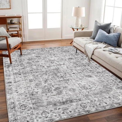 CHAMPLANT 6'x9' Washable Vintage Area Rug Boho Chic Medallion Distressed Design Non-Shedding Easy Care Ideal for High Traffic Areas in Living Room Bedroom Kitchen Office Large Carpet