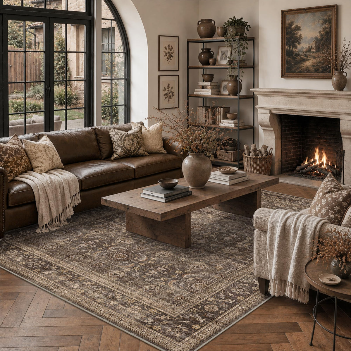 JOOJA 6x9 Brown Vintage Boho Washable Area Rug, Soft Low Pile Floor Carpet