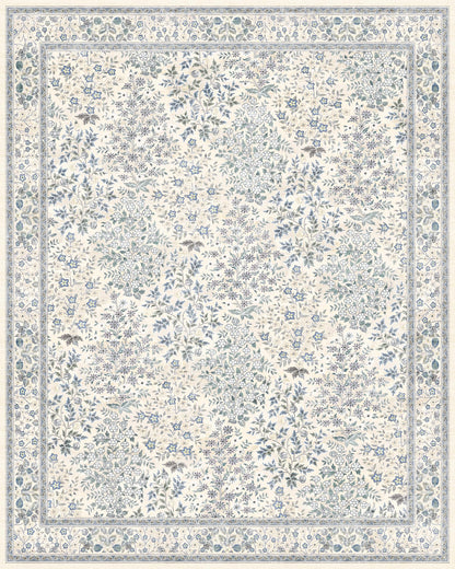 8x10 Area Rugs, Machine Washable Low Pile Floral Rugs for Living Room, Bedroom, Large Boho Area Rug with Non-Slip Backing for Dining Room(Beige Floral)