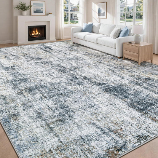 MXSANYOO 8x10 Area Rugs Washable Rug: Abstract Neutral Rugs Modern Non Slip Area Rug Stain Resistant Low Pile Indoor Carpet for Dining Room Bedroom Nursery Office (Multi Blue, 8'x10')