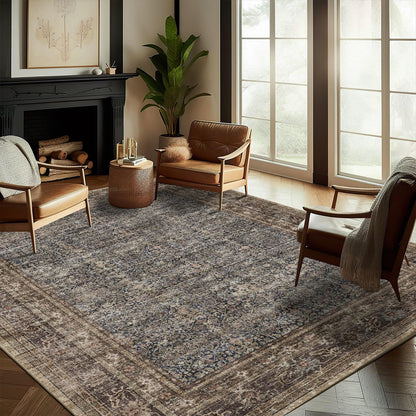CHAMPLANT 6'x9' Washable Vintage Area Rug Boho Chic Medallion Distressed Design Non-Shedding Easy Care Ideal for High Traffic Areas in Living Room Bedroom Kitchen Office Large Carpet