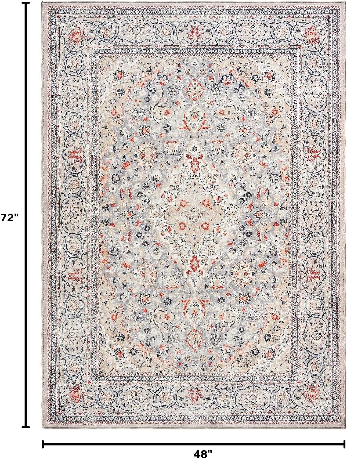 Goideal Washable Rug 4x6, Beige Area Rugs Non Slip, Indoor Low Pile Carpet with Rubber Backing for Living Room Kitchen Bathroom Entryway Office Bedroom