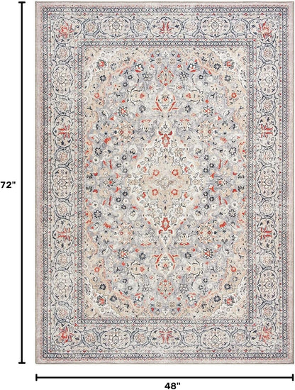 Goideal Washable Rug 4x6, Beige Area Rugs Non Slip, Indoor Low Pile Carpet with Rubber Backing for Living Room Kitchen Bathroom Entryway Office Bedroom