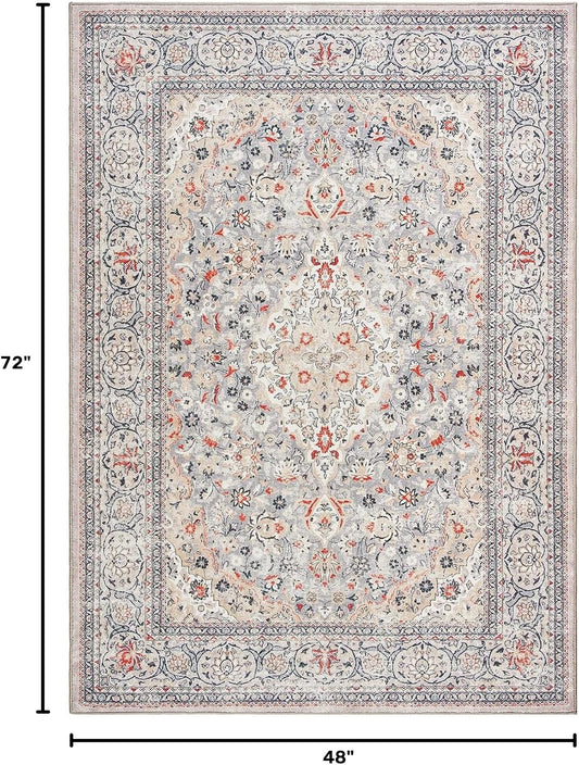 Goideal Washable Rug 4x6, Beige Area Rugs Non Slip, Indoor Low Pile Carpet with Rubber Backing for Living Room Kitchen Bathroom Entryway Office Bedroom