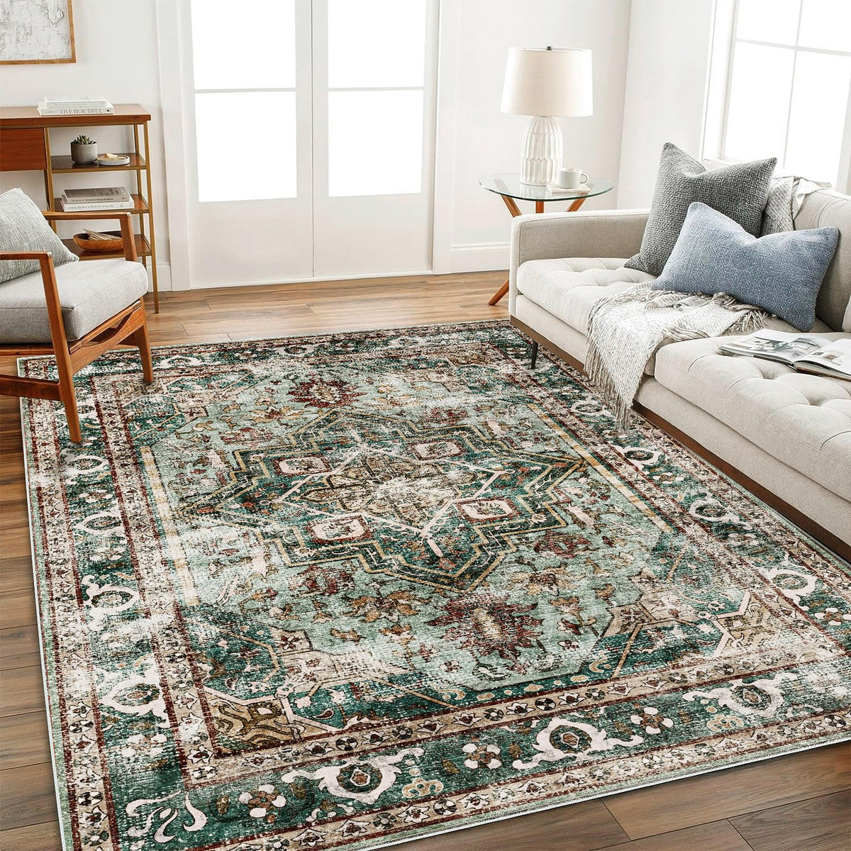CHAMPLANT 6'x9' Washable Vintage Area Rug Boho Chic Medallion Distressed Design Non-Shedding Easy Care Ideal for High Traffic Areas in Living Room Bedroom Kitchen Office Large Carpet