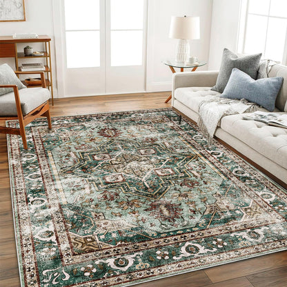 CHAMPLANT 6'x9' Washable Vintage Area Rug Boho Chic Medallion Distressed Design Non-Shedding Easy Care Ideal for High Traffic Areas in Living Room Bedroom Kitchen Office Large Carpet