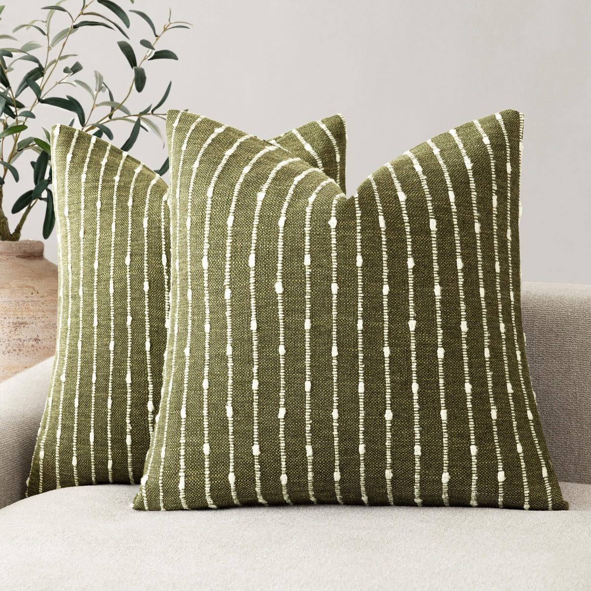 Foindtower Decorative Striped Boucle Throw Pillow Cover 18x18 Natural Beige