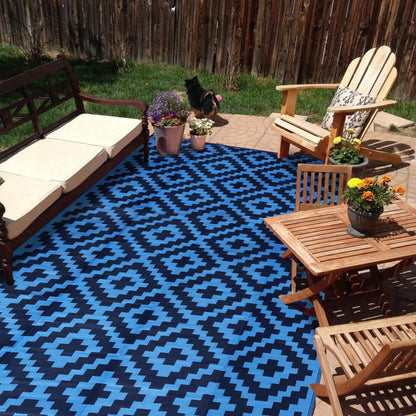 SAND MINE Waterproof Outdoor Rug 5x8 ft, Plastic Reversible Rug, Modern Area Rug, Large Floor Mat for Outdoors, RV, Patio, Backyard, Deck, Picnic, Beach, Camping, Black & Beige