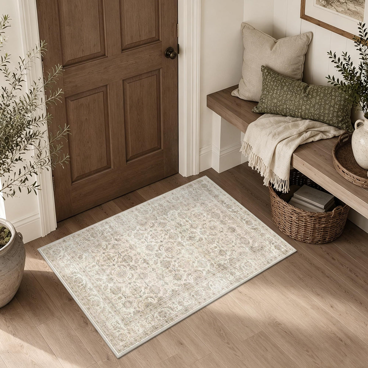 JOOJA 6x9 Brown Vintage Boho Washable Area Rug, Soft Low Pile Floor Carpet