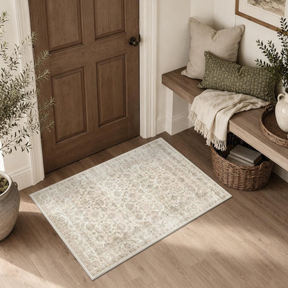 JOOJA 6x9 Brown Vintage Boho Washable Area Rug, Soft Low Pile Floor Carpet