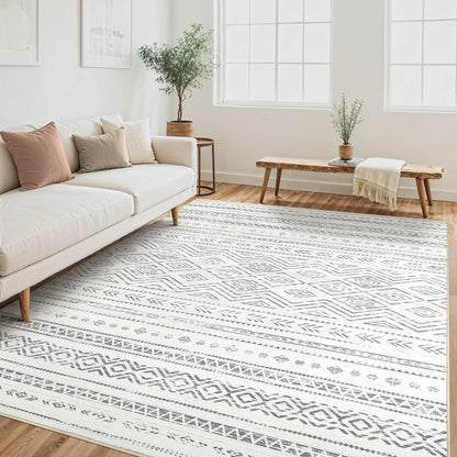 Tortania Area Rug Living Room Rugs - 5x7 Washable Large Soft Neutral Boho Moroccan Bohemian Farmhouse Rug Indoor Floor Carpet for Bedroom Under Dining Table Home Office Decor - Cream Brown