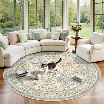 8x10 Area Rugs, Machine Washable Low Pile Floral Rugs for Living Room, Bedroom, Large Boho Area Rug with Non-Slip Backing for Dining Room(Beige Floral)