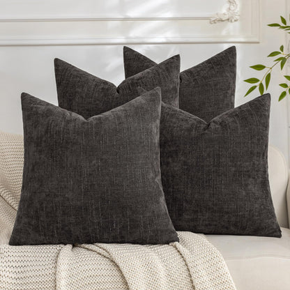 Set of 4 Soft Textured Throw Pillow Covers 18x18 Inch Cozy Decorative Farmhouse Cushion Cover Square Accent Pillow Cases for Bed Couch Sofa Living Room, Beige Taupe Brown